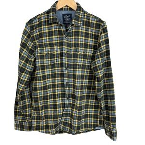 Grayers Heritage Flannels Mens M Medium Plaid Button Up Shirt Yellow Black Blue